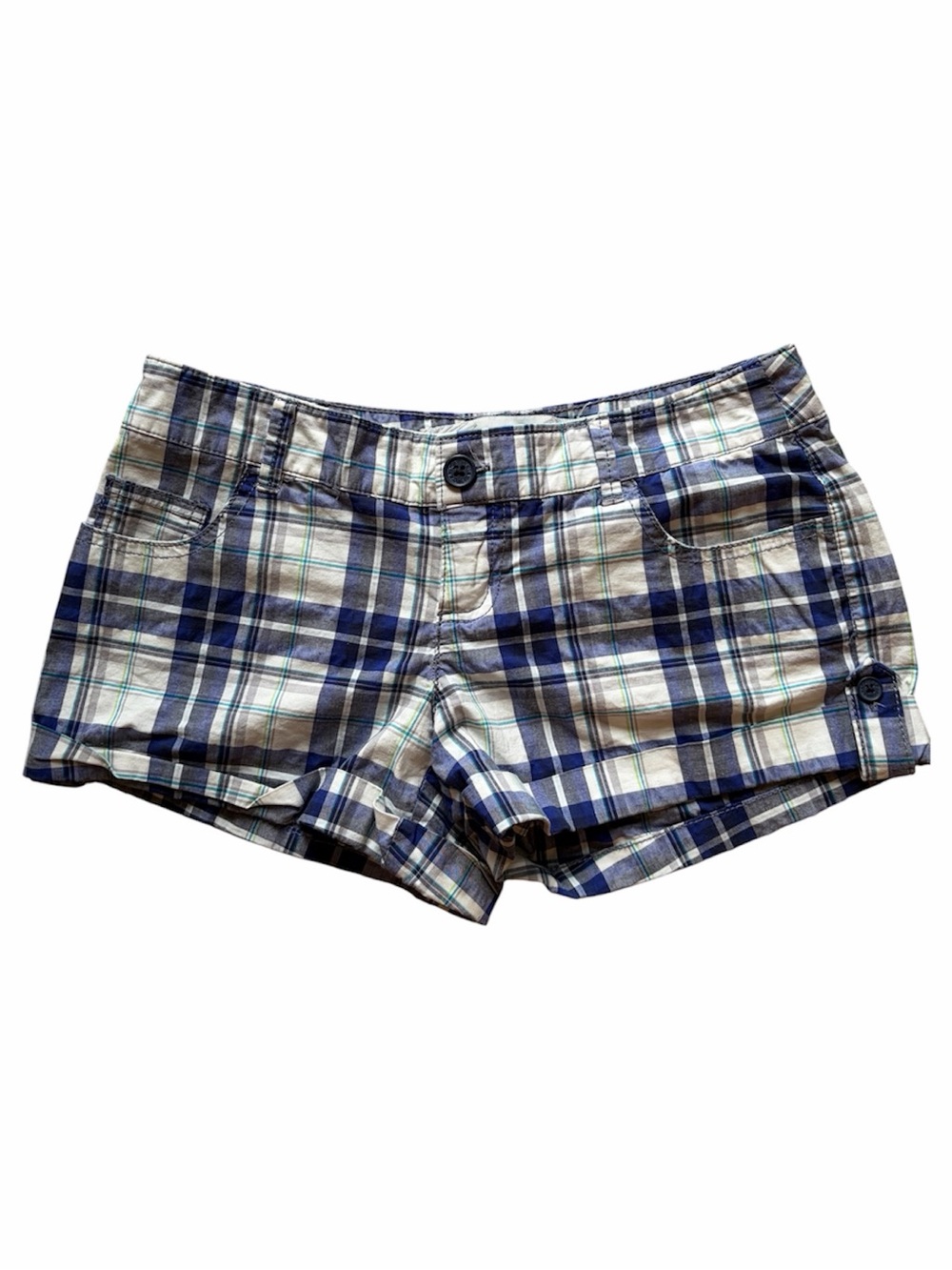 Garage Y2K Low Rise Plaid Mini Shorts Blue White Mini Casual Summer Indie Preppy